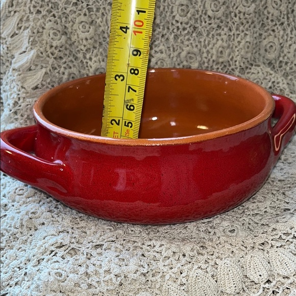 Red Italian Ceramic Soup Bowl with Handles De Silva - Picture 8 of 9